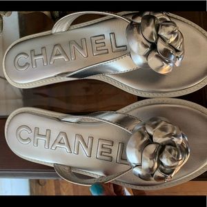 Chanel Camellia Leather Flip Flop Sandals